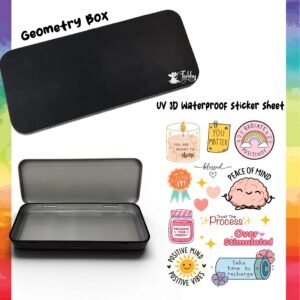 Motivational & Self-Care Theme Geometry Box DIY Kit – Premium Custom Black Metal Pencil Case with UV 3D Stickers