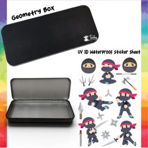 Ninja Theme Geometry Box DIY Kit – Custom Black Metal Pencil Case with UV 3D Stickers