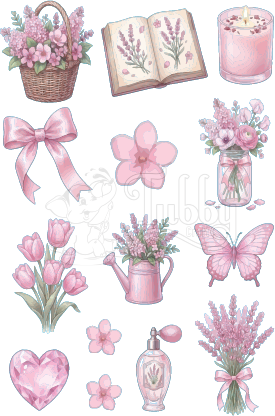 Pink Aesthetic UV 3D Sticker Sheet – Soft Floral & Vintage Designs