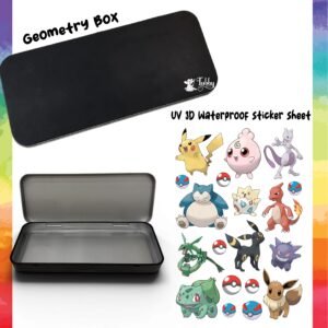 Pokémon Theme Geometry Box DIY Kit – Custom Black Metal Pencil Case with UV 3D Stickers