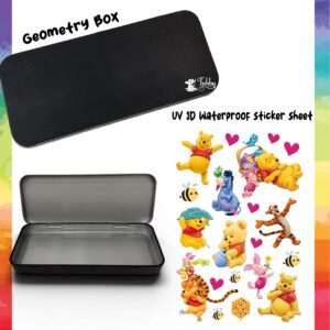 Winnie the Pooh Theme Geometry Box DIY Kit – Custom Black Metal Pencil Case with UV 3D Stickers