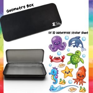Sea Animals Theme Geometry Box DIY Kit – Custom Black Metal Pencil Case with UV 3D Stickers