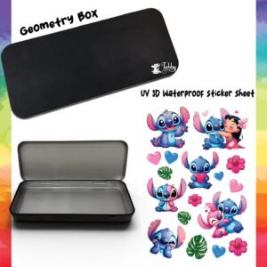 Stitch Theme Geometry Box DIY Kit – Premium Custom Black Metal Pencil Case with UV 3D Stickers