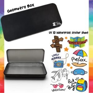 Wanderlust & Travel Theme Geometry Box DIY Kit – Premium Custom Black Metal Pencil Case with UV 3D Stickers