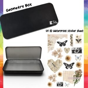 Vintage Botanical Theme Geometry Box DIY Kit – Premium Custom Black Metal Pencil Case with UV 3D Stickers
