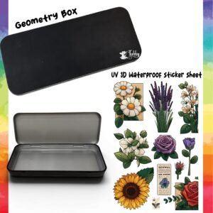 Vintage Floral Theme Geometry Box DIY Kit – Premium Custom Black Metal Pencil Case with UV 3D Stickers