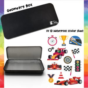 Formula 1 Racing Theme Geometry Box DIY Kit – Premium Custom Black Metal Pencil Case with UV 3D Stickers
