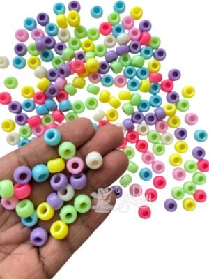 Colorful Round Pony Beads – Assorted Colors, 100 gm, perfect for DIY jewellery, bracelets, necklaces, keychains, charms and creative craft projects. Colorful, lightweight and easy to use.